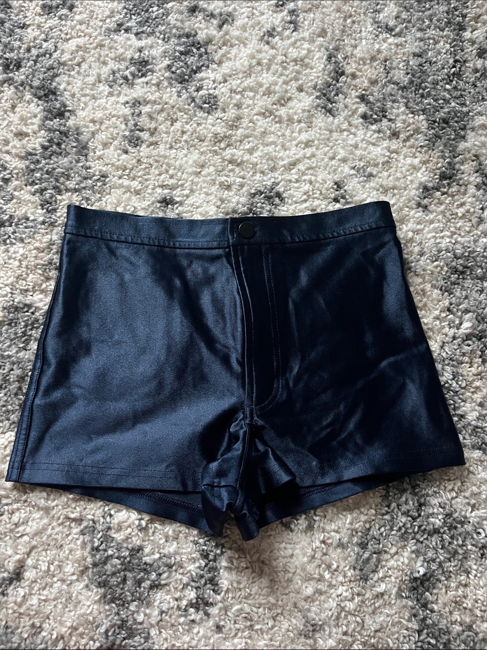 American Apparel Shiny Navy Faux Leather High-Rise Shorts